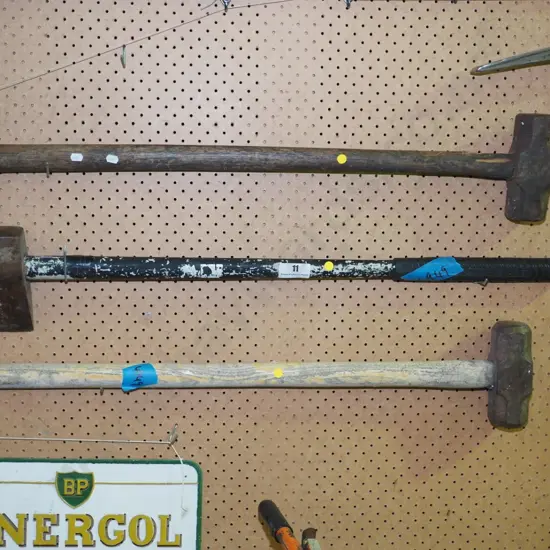 2 sledge hammers, log splitter - yellow dots