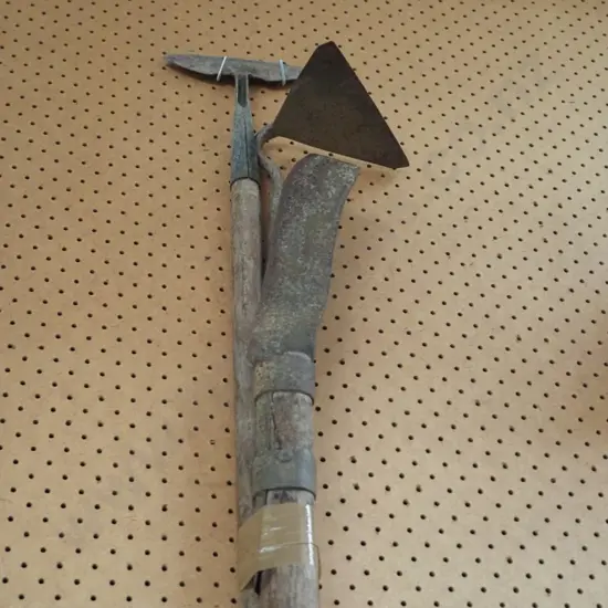 slasher, 2 garden hoes