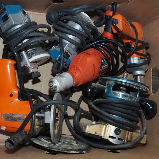 box; electric routers, drills