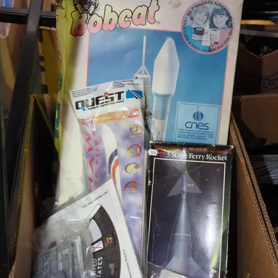 box; model rockets - some incomplete