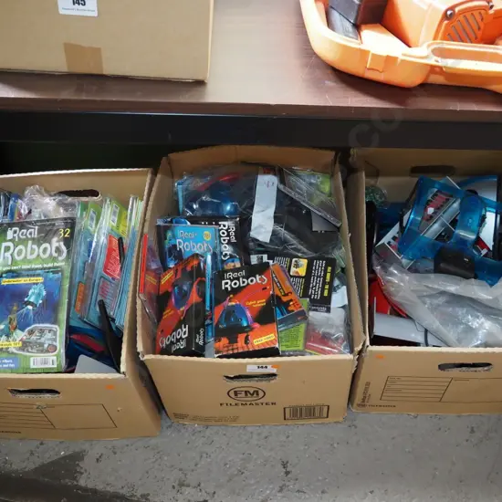 3 boxes of Real Robots - parts, accessories, magazines - orange dots