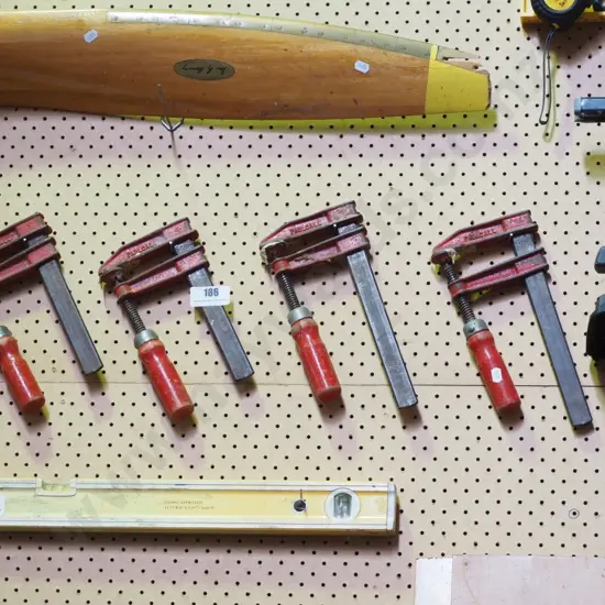 4 red handled F clamps