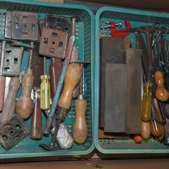 box; sharpening stones, screwdrivers etc