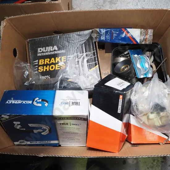 box; automotive parts, break shoes, clamps etc