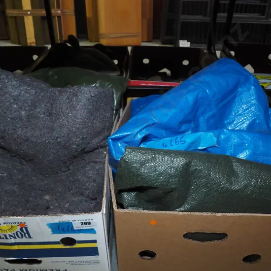 2 boxes; tarpaulins, movers blanket