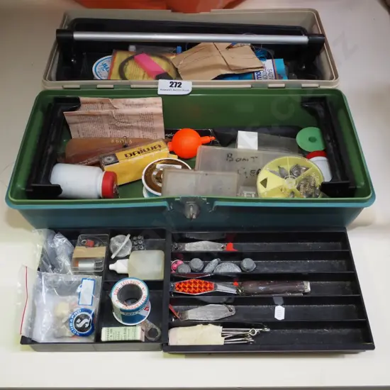 tackle box and contents; sinkers etc