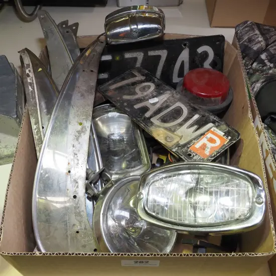 car parts, number plates, lights etc