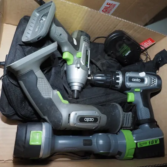 Ozito battery tools; reciprocating saw, impact driver, drill, torch
