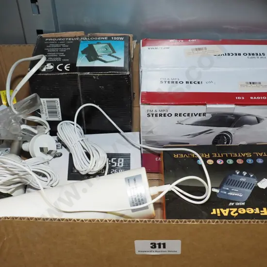 box; halogen lights, aerial, car stereo receivers etc