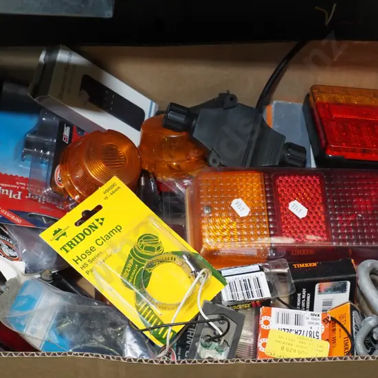 box; trailer parts, D shackles, lights etc