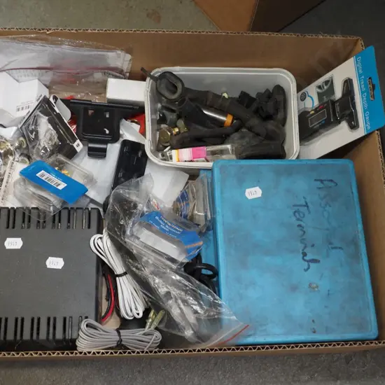 box; battery charger, terminals, light bulbs etc