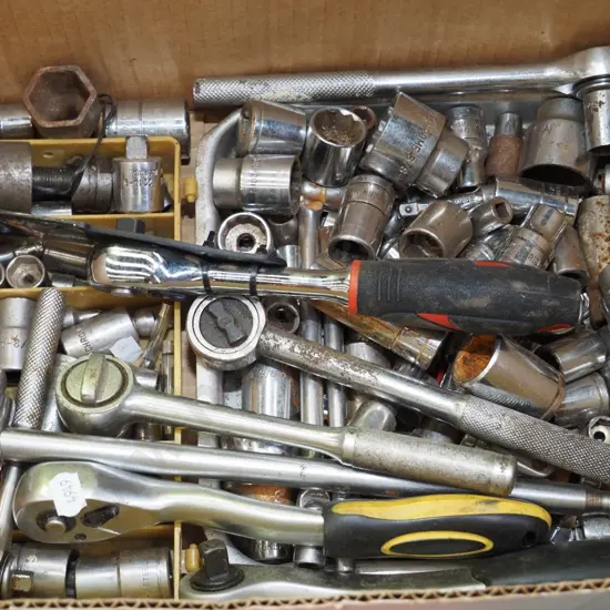 box of sockets and wrenches