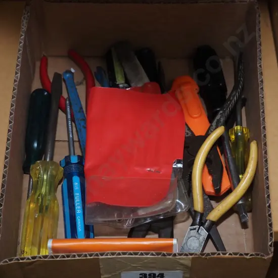 small box of screwdrivers, pliers, allen keys etc