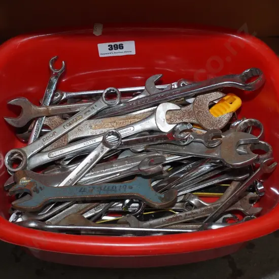 plastic tub of open end and ring spanners