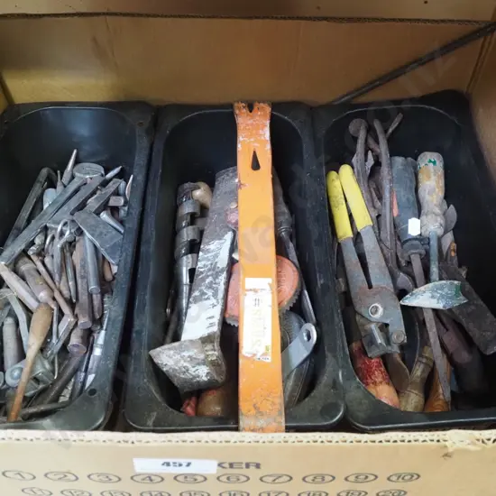 box; wrecking bars, scrapers, punches etc