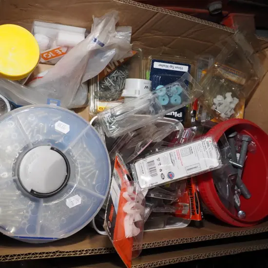 box; nuts, bolts, wall plugs, nails etc