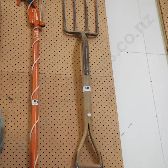 wooden handled garden fork