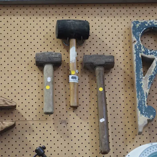 2 heavy hammers, rubber mallet - yellow dots