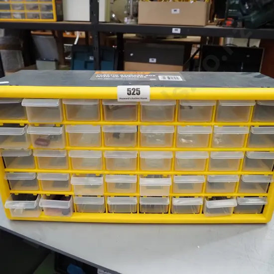 plastic storage box with 40 drawers with some electrical allsorts H-230