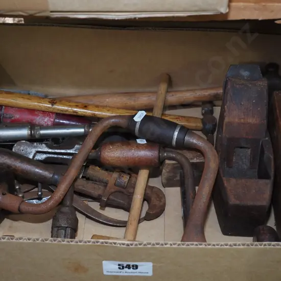 box of vintage hand tools