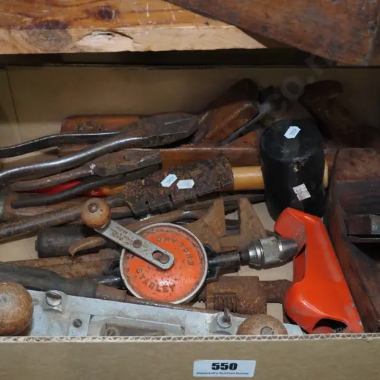 box of vintage hand tools