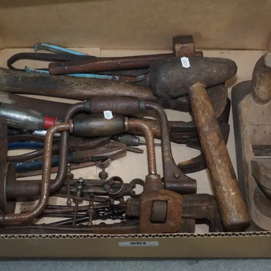 box of vintage hand tools