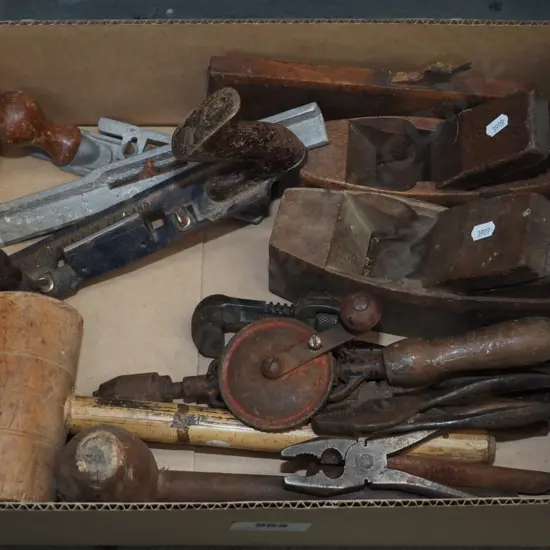 box of vintage hand tools