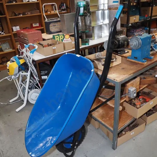 blue painted wheelbarrow