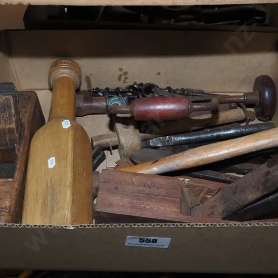box of vintage hand tools