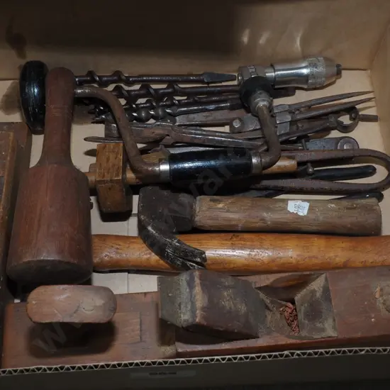 box of vintage hand tools