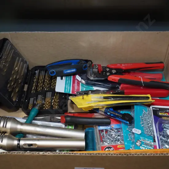 box; microphones, drill bits etc
