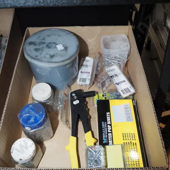 box; grease, pot riveter, rivets