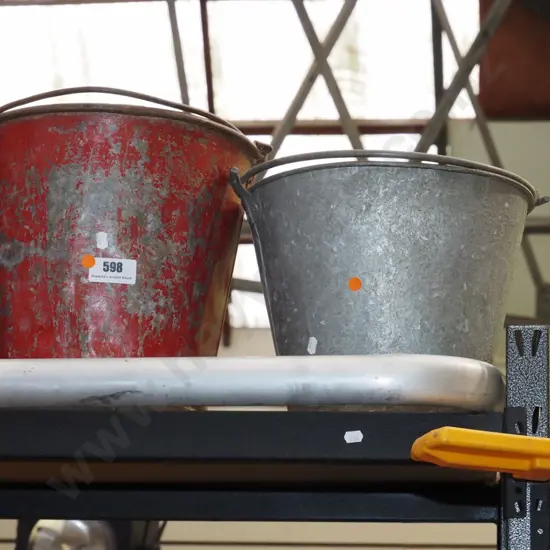 2 galvanised pails -orange dots