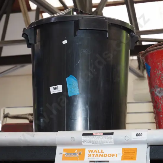 black lidded plastic bin