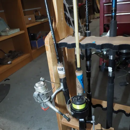 2 fishing rods and reels - orange dots