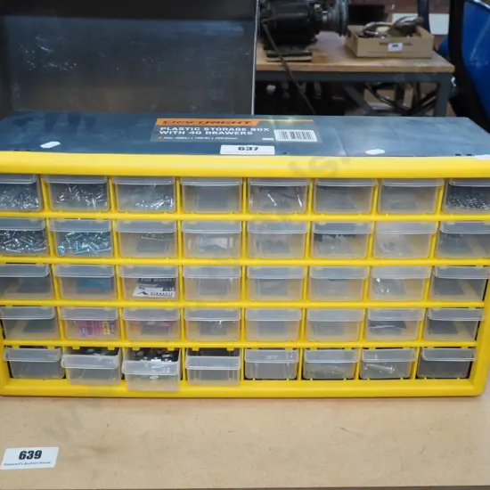 small plastic 40 drawer storage chest with electronic items H-280