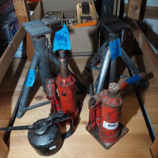 axle stands, bottle jacks, oiler