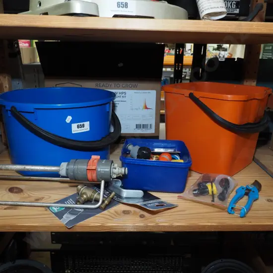 bucket, hose fittings, sprinkler etc