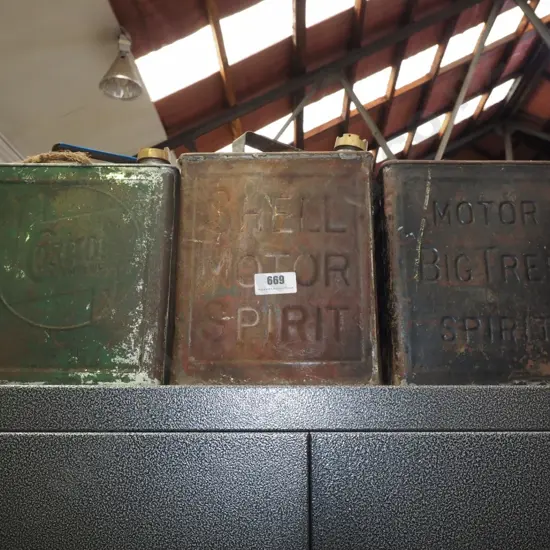 3 vintage petrol tins