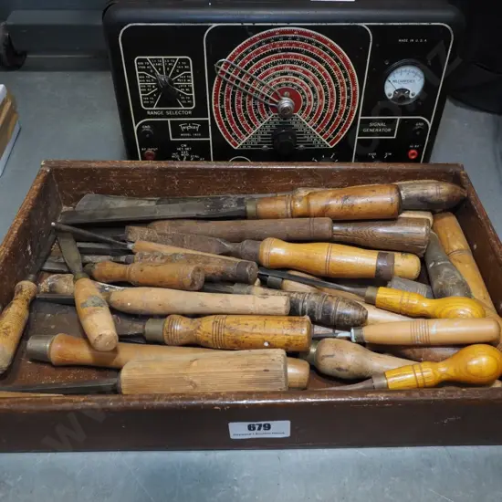 wooden tray of lathe chisels