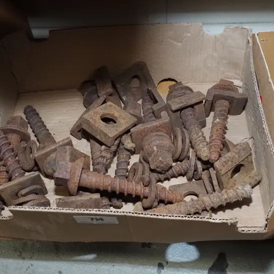 box; rusty railway bolts