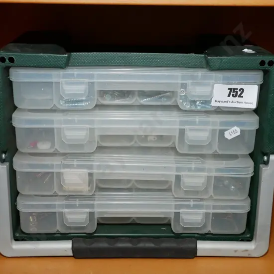 plastic container; screws etc