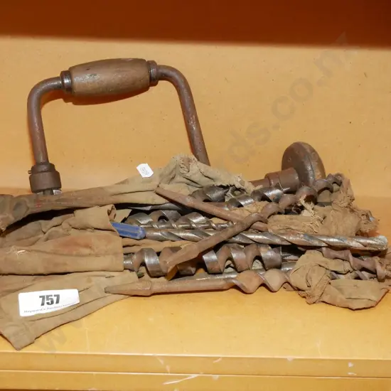 rusty builder's brace, auger bits