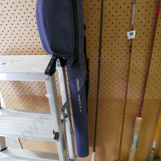 fly fishing rod, reel, carry case