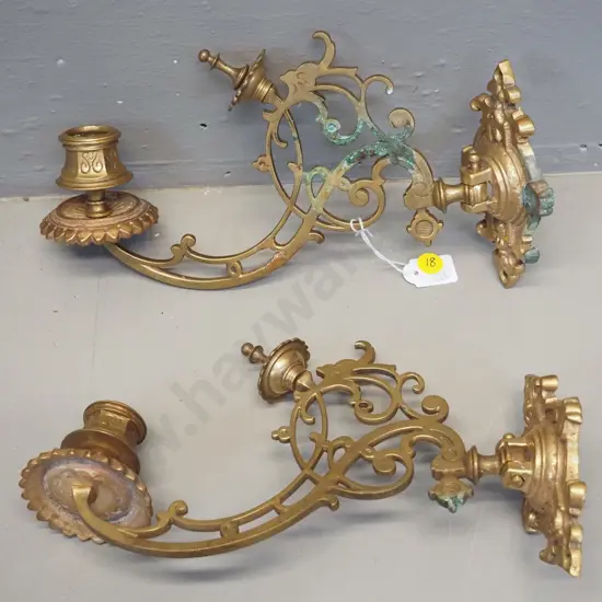pair of brass piano candle sconces - some oxidation / discolouring - each L-260