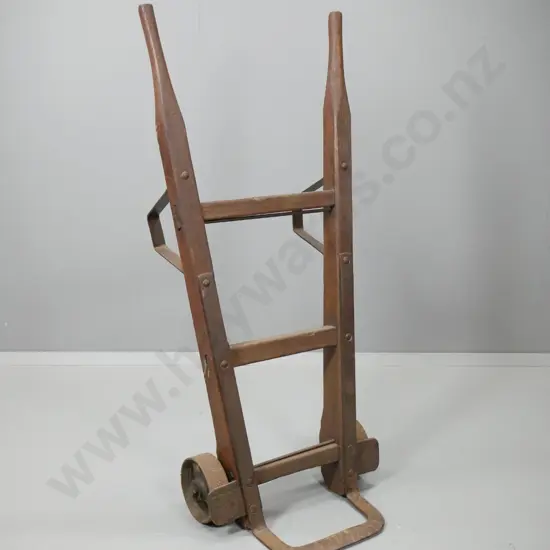 vintage timber and cast iron sack barrow H-1170 W-520 at handles