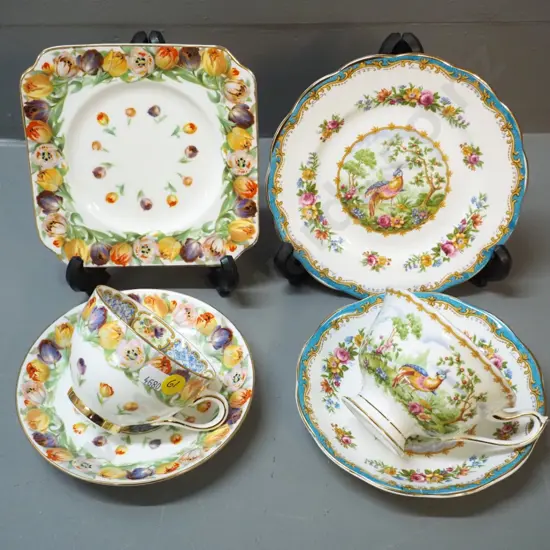 2 English china trios - Royal Doulton and Royal Albert Chelsea Bird