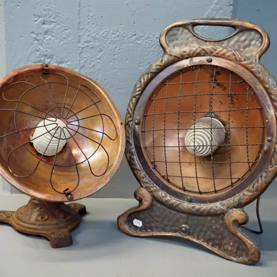 2 restorer's vintage copper heaters - need rewiring. Taller is H-410 W-300