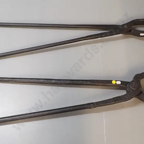 2 vintage cast iron blacksmith's tongs - longer is L-920