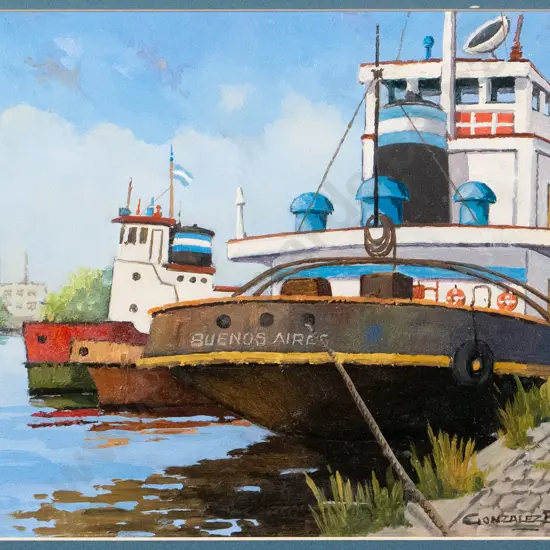 Gonzalez Bott - framed oil - boats H-230 W-290